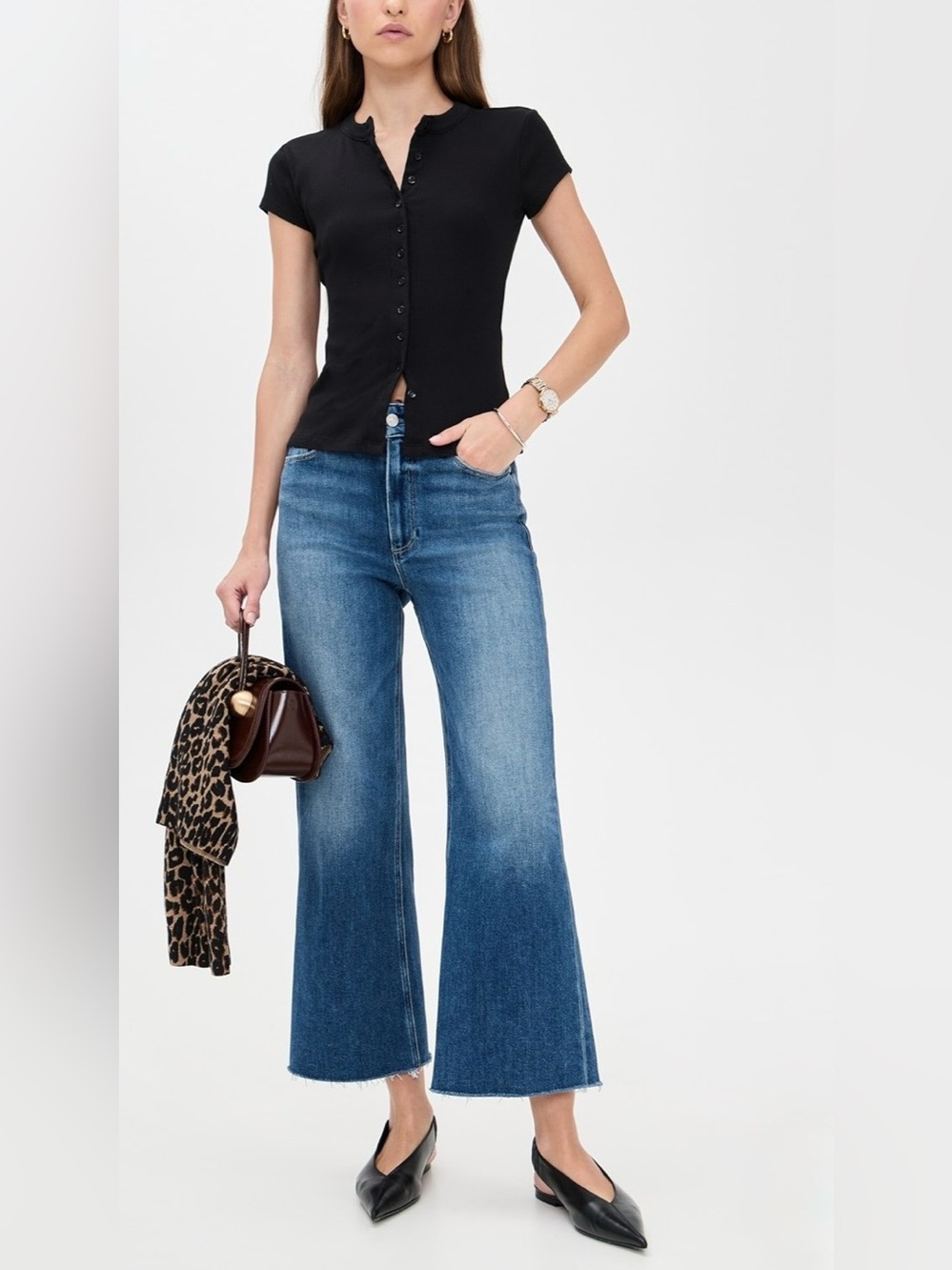 Paige Anessa Raw Hem Wide Leg Cropped Denim Jeans in Westminster Distressed 27